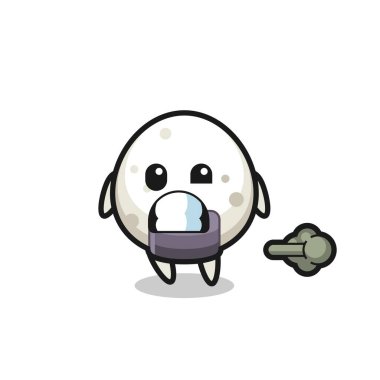 Onigiri çizgi filminin osurması, tişört, etiket, logo elementi için şirin bir tasarım.