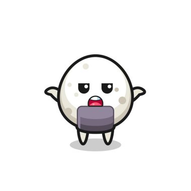 Onigiri maskot karakteri, ne bileyim, tişört, çıkartma, logo elementi için şirin bir tasarım diyor.