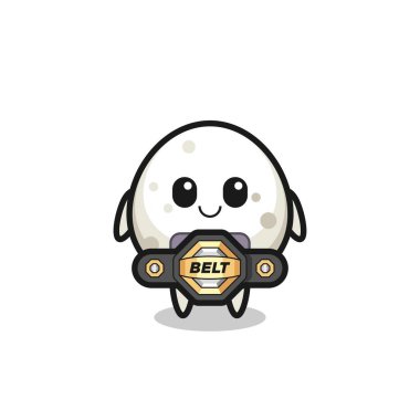 Kemerli MMA dövüşçüsü Onigiri maskotu. Tişört, çıkartma, logo elementi için şirin bir tasarım.