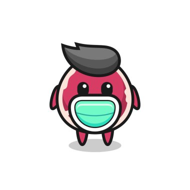 Maske takan şirin bir et karikatürü, tişört, etiket, logo elementi için şirin bir tasarım.