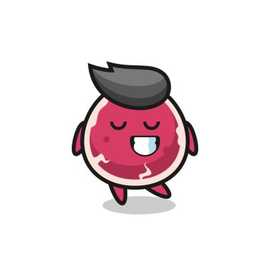 Utangaç bir ifadeyle sığır eti karikatürü çizimi, tişört, etiket, logo elementi için şirin bir tasarım