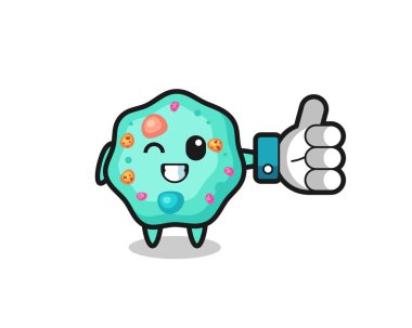 Sosyal medya simgesine sahip sevimli amip, tişört, etiket, logo ögesi için şirin tarz tasarımı