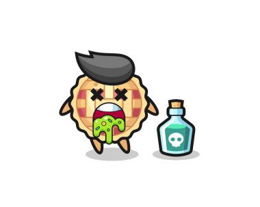 Zehirlenme sonucu kusan bir elmalı turta karakterinin çizimi, tişört, etiket, logo elementi için şirin bir tasarım.