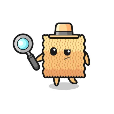 Çiğ şehriye dedektifi bir davayı inceliyor. Tişört, çıkartma, logo elementi için şirin bir tasarım.