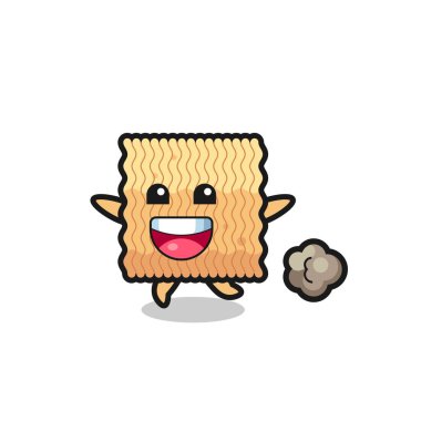 Koşu pozlu mutlu çiğ şehriye çizgi filmi, tişört, çıkartma, logo elementi için şirin bir tasarım.