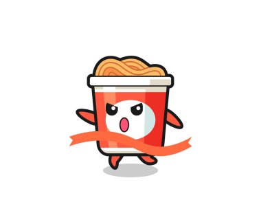 Şirin hazır şehriye çizimi bitiş çizgisine ulaşıyor, tişört, çıkartma, logo elementi için şirin bir tasarım.