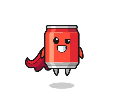 Tatlı içecek, uçan bir süper kahraman karakteri tişört, çıkartma, logo elementi için şirin bir tasarım.