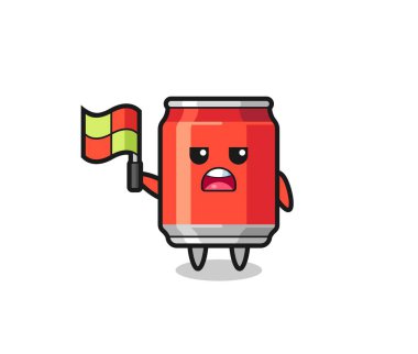 İçki kutusu karakteri çizgi hakemi olarak bayrağı kaldırıyor, tişört, çıkartma, logo elementi için şirin bir tasarım.