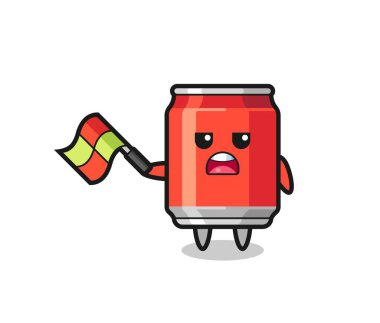 İçki çizgi film karakteri hakem olarak bayrağı 45 derecelik açıyla tutabilir. Tişört, çıkartma, logo elementi için şirin bir tasarım.