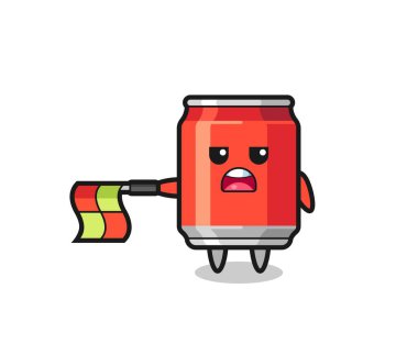 İçki karakteri çizgi hakemi olarak bayrağı yatay tutabilir, tişört, etiket, logo elementi için şirin bir tasarım