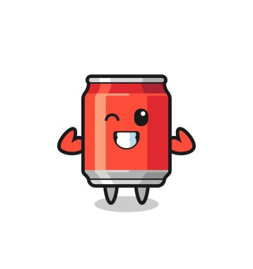 Kaslı içecek kutusu karakteri kaslarını gösteriyor, tişört, çıkartma, logo elementi için şirin bir tasarım.