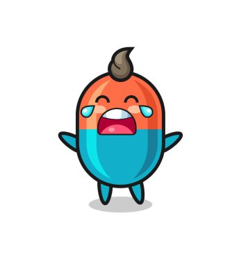 Ağlayan kapsül, şirin bebek, tişört, çıkartma, logo elementi için şirin tasarım.