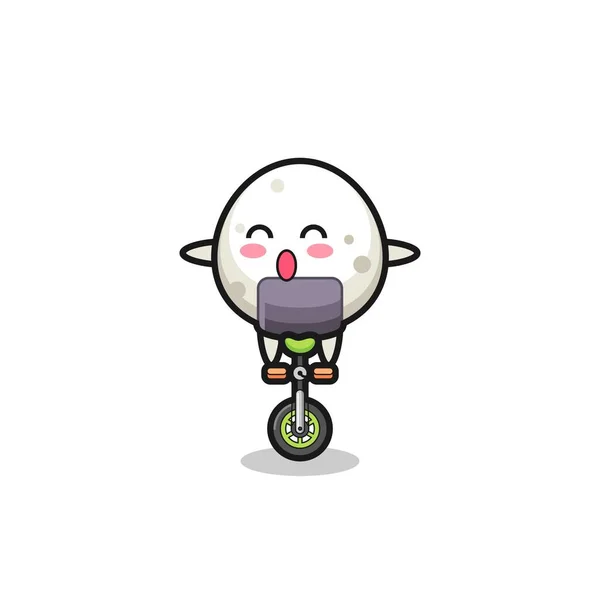 Personnage Mignon Onigiri Est Monté Sur Vélo Cirque Conception Style — Image vectorielle