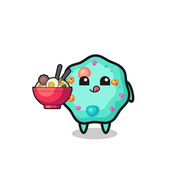 Personagem Ameba Bonito Comendo Macarrão Design Estilo Bonito Para Shirt — Vetor de Stock