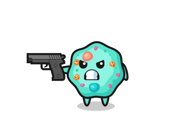 Personagem Ameba Bonito Atirar Com Uma Arma Design Estilo Bonito — Vetor de Stock