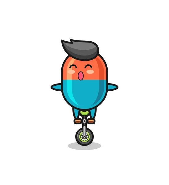 Χαριτωμένος Χαρακτήρας Κάψουλα Ιππασία Ένα Ποδήλατο Τσίρκο Χαριτωμένο Σχεδιασμό Στυλ — Διανυσματικό Αρχείο
