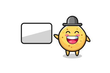 Patates cipsi karikatür çizimi sunum yapıyor, şirin tasarım.