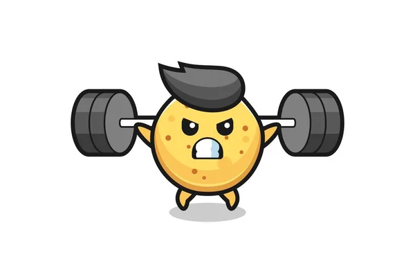 Potato Chip Mascot Cartoon Barbell Cute Design — Stock Vector