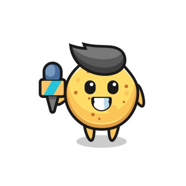 Haber muhabiri olarak patates cipsinin maskotu, şirin bir tasarım.