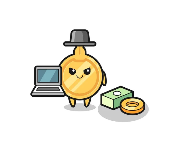 Mascot Εικονογράφηση Του Κλειδιού Χάκερ Χαριτωμένο Σχεδιασμό — Διανυσματικό Αρχείο