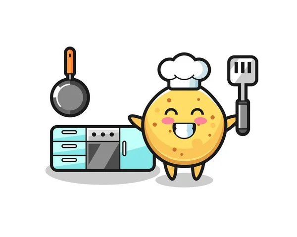 シェフとしてのポテトチップスのキャラクターイラストが料理でかわいいデザイン — ストックベクタ