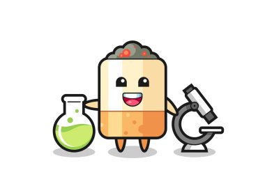 Bir bilim adamı olarak sigara maskot karakteri, şirin bir tasarım.