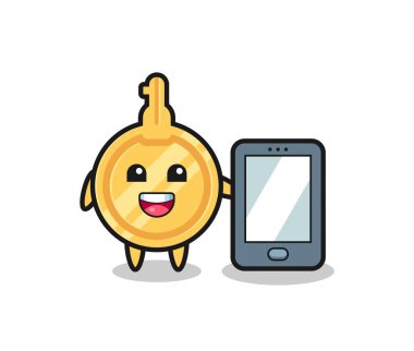 akıllı telefon taşıyan anahtar çizim karikatürü, şirin tasarım