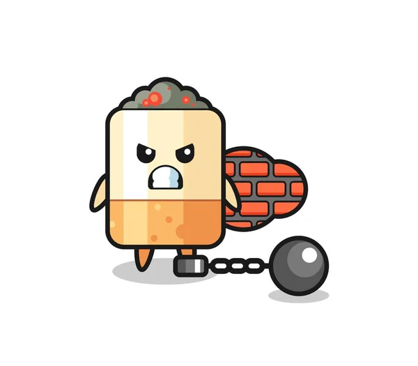 囚人としてのタバコのキャラクターマスコット かわいいデザイン — ストックベクタ