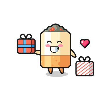 sigara maskotu çizgi filmi hediye veriyor, şirin tasarım.