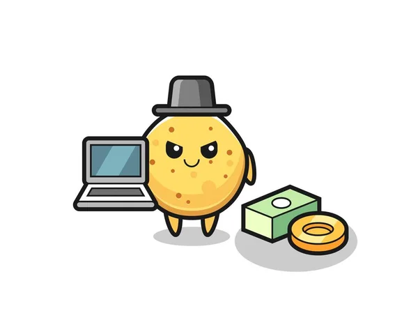Mascote Ilustração Batata Frita Como Hacker Design Bonito —  Vetores de Stock
