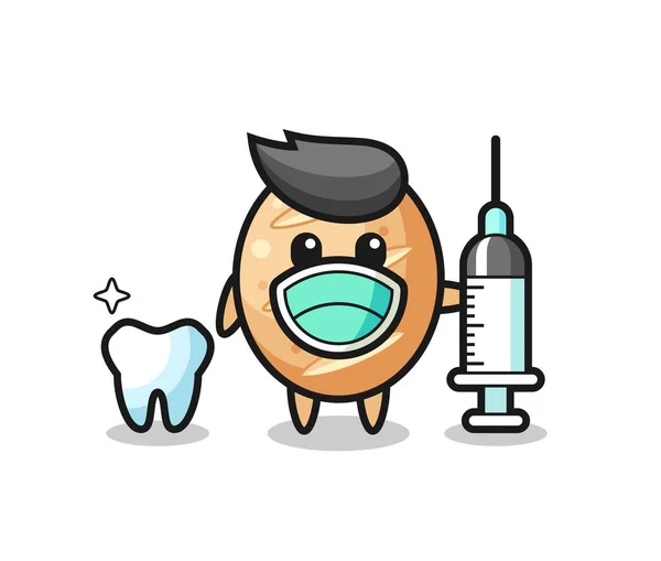 Mascote Personagem Pão Francês Como Dentista Design Bonito —  Vetores de Stock