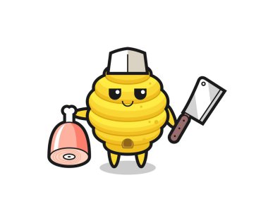 Arı kovanının kasap karakteri tasviri, şirin bir tasarım.