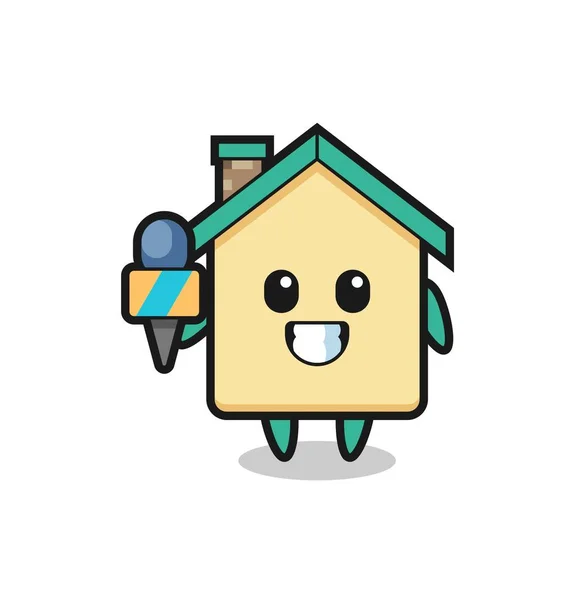Personaje Mascota Casa Como Reportero Noticias Lindo Diseño — Vector de stock
