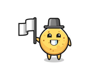 Bayrak tutan patates cipsinin çizgi film karakteri, şirin tasarım.