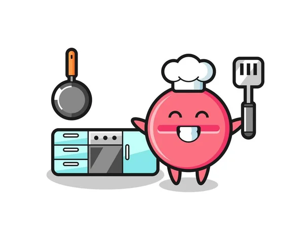 料理人としての医療用タブレットキャラクターイラストかわいいデザイン — ストックベクタ