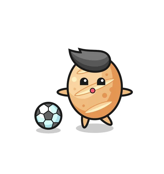 Illustratie Van Frans Brood Cartoon Het Spelen Van Voetbal Schattig — Stockvector