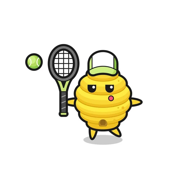 Caractère Bande Dessinée Ruche Abeille Tant Que Joueur Tennis Design — Image vectorielle