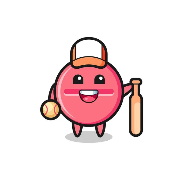 Cartoon Caractère Tablette Médecine Comme Joueur Baseball Design Mignon — Image vectorielle