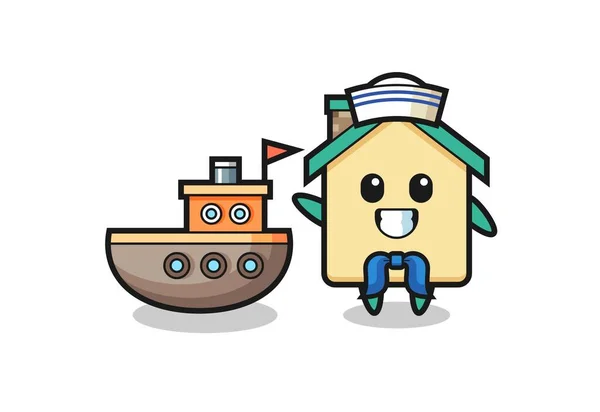 Character Mascot House Sailor Man Cute Design — Stock Vector