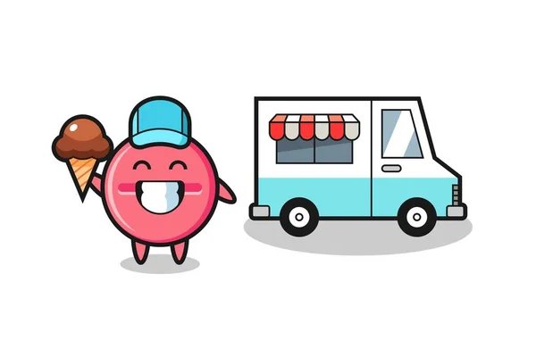 Mascota Dibujos Animados Medicina Tableta Con Camión Helados Lindo Diseño — Vector de stock