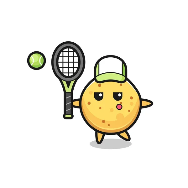 Cartoon Karakter Van Aardappel Chip Als Een Tennisspeler Schattig Ontwerp — Stockvector