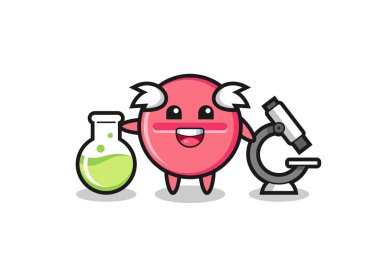 Bilim adamı olarak tıp tabletinin maskot karakteri, şirin tasarım.