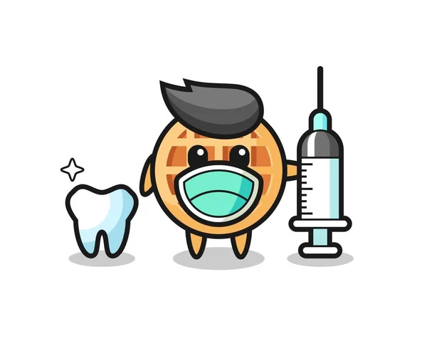 Personaje Mascota Del Gofre Círculo Como Dentista Lindo Diseño — Vector de stock