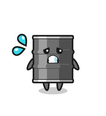 Yağlı davul maskotu karakteri korkmuş jest, şirin tasarım