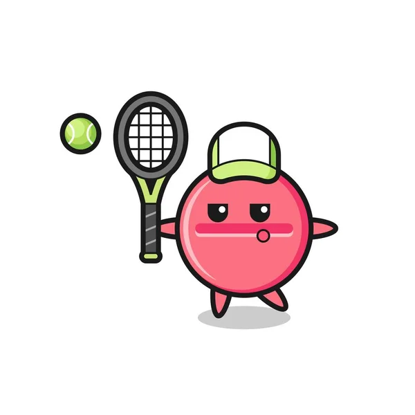 Cartoon Caractère Tablette Médecine Comme Joueur Tennis Design Mignon — Image vectorielle