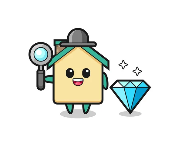 Ilustração Personagem Casa Com Diamante Design Bonito — Vetor de Stock