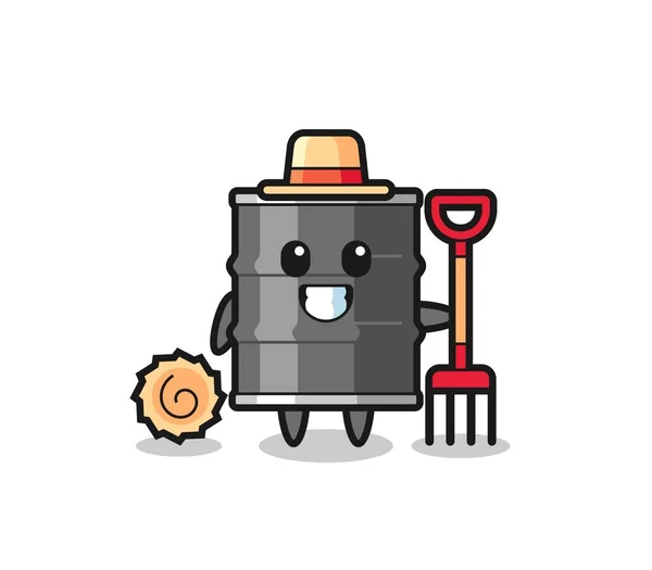 Mascot Character Oil Drum Farmer Cute Design — Stock Vector