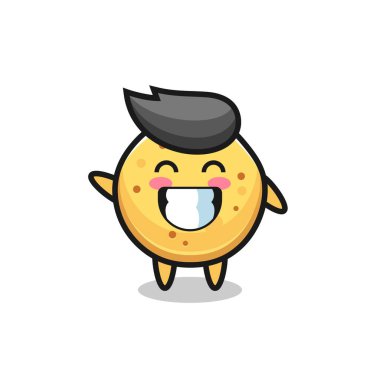 Patates cipsi çizgi film karakteri el hareketi yapıyor, şirin tasarım.