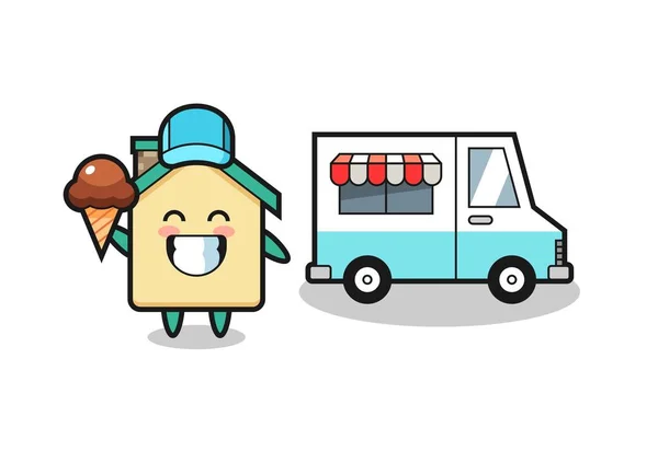 Mascot Cartoon House Ice Cream Truck Cute Design — Stock Vector