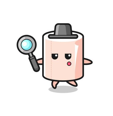 Doku rulosu çizgi film karakteri büyüteçle arıyor, şirin bir tasarım.